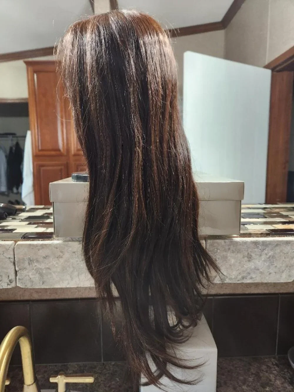 Jon Renau Kim Wig. Lace front, hand ties, human hair, 20 inches long dark brown